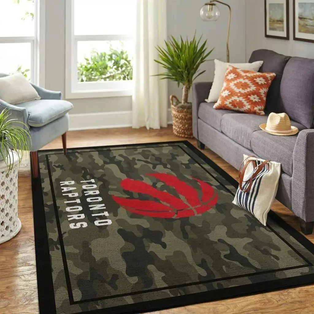 Toronto Raptors Rug - Camo Floor Mat with Team Logo Green and Red