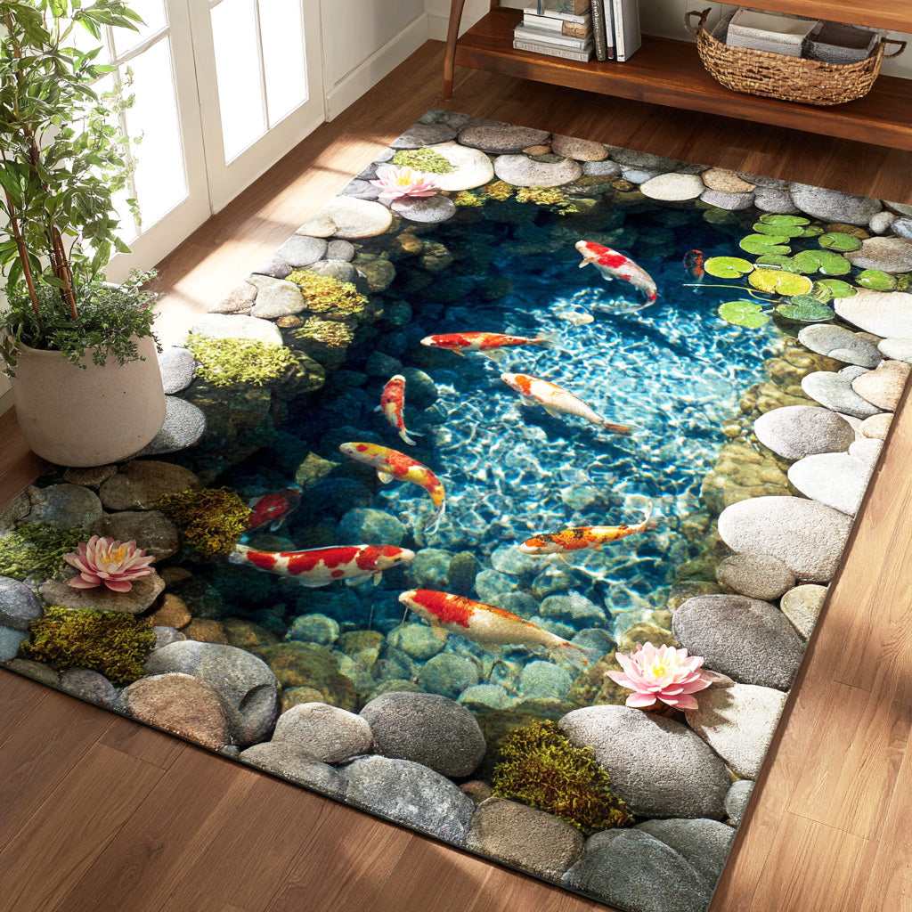 Tranquil Koi Garden Area Rug - Non-Slip Washable 3D Print Rug for Living Room & BedroomTVC2108261
