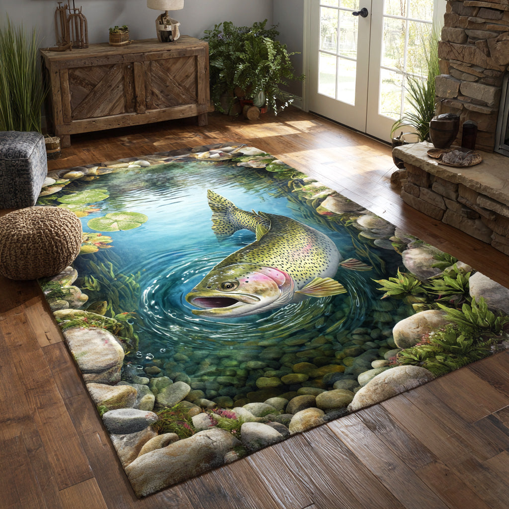 Tranquil Trout Area Rug - Non-Slip Washable 3D Print Rug for Living Room & BedroomTVC2108243