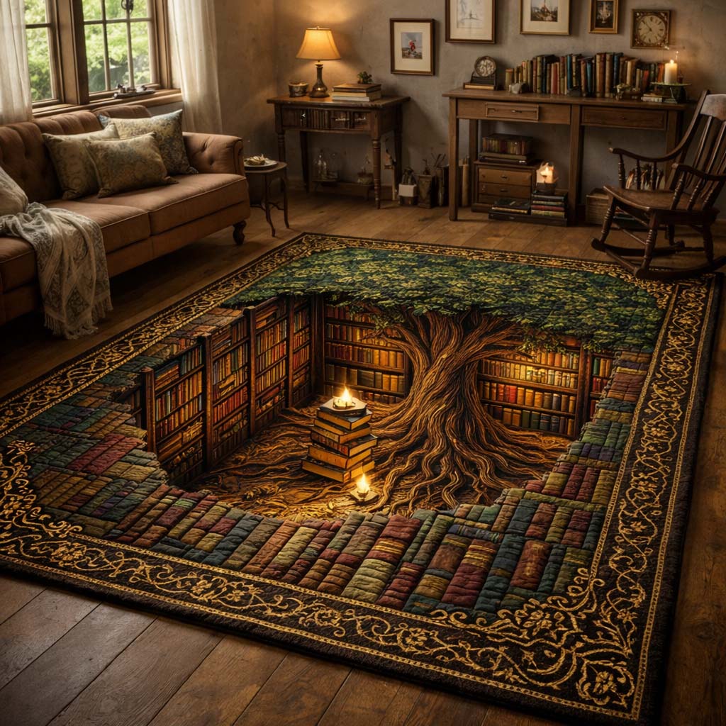 Tree of Books Area Rug - Non-Slip Washable 3D Print Rug for Living Room & BedroomTVC2108389