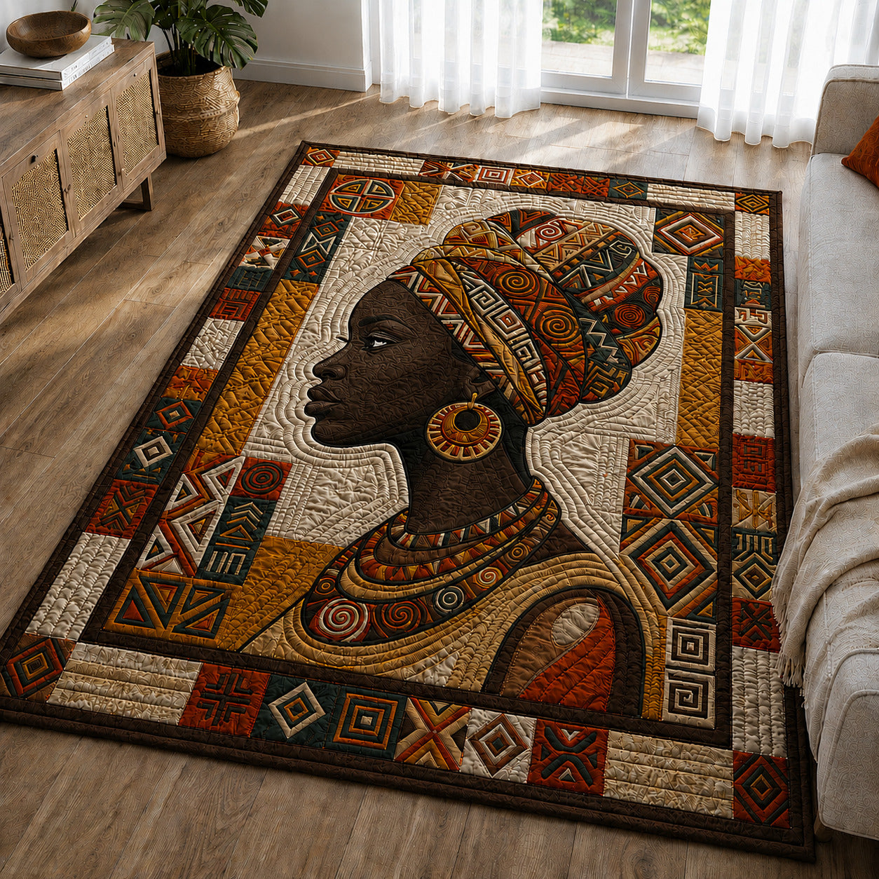 Tribal Queen Area Rug - Non-Slip Washable 3D Print Rug for Living Room & BedroomTVC2108389