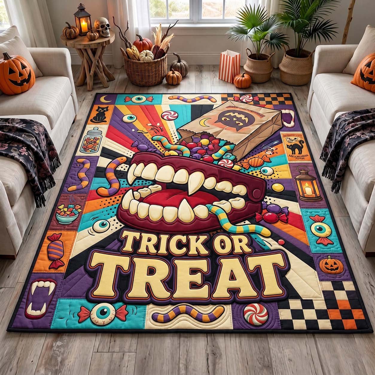 Trick Or Treat Bite Area Rug - Non-Slip Washable 3D Print Rug for Living Room & BedroomTVC2108362