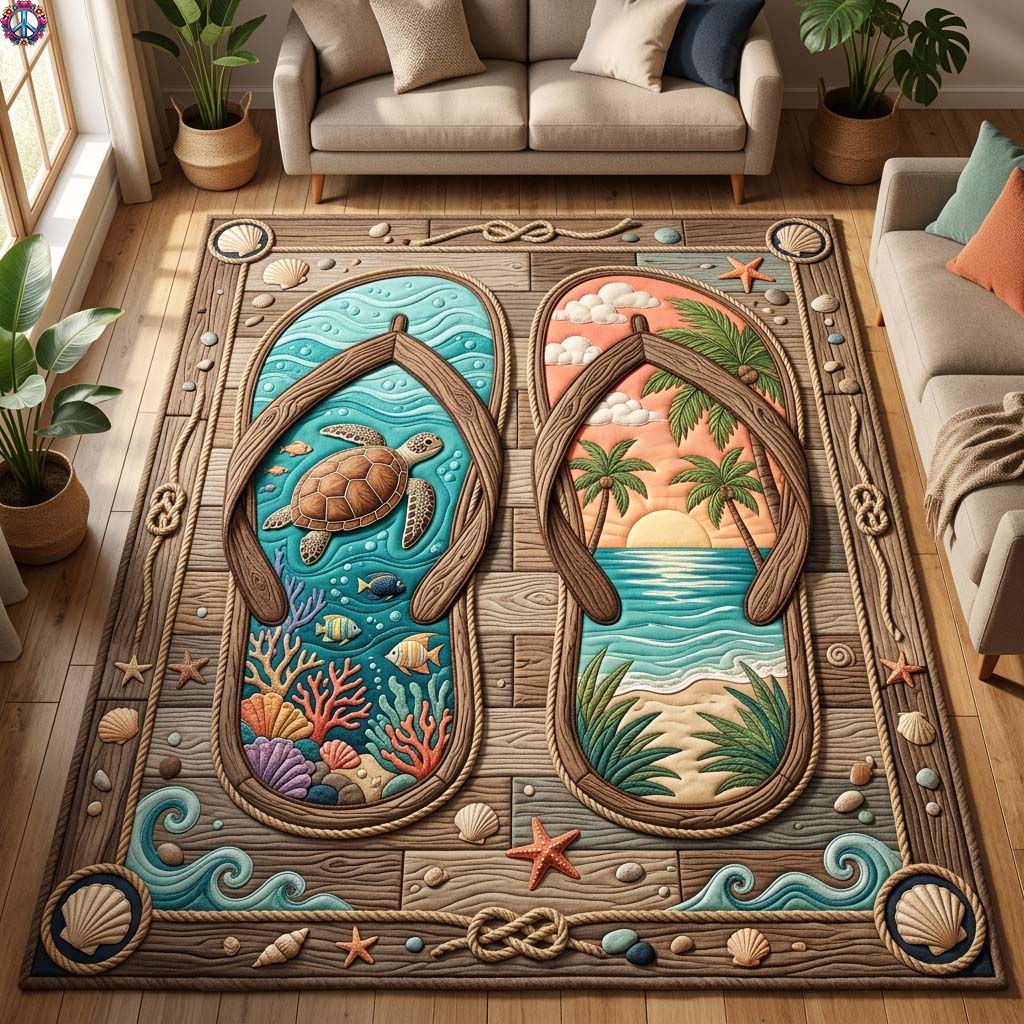 Tropical Flip Flop Area Rug - Non-Slip Washable 3D Print Rug for Living Room & BedroomTVC2108362