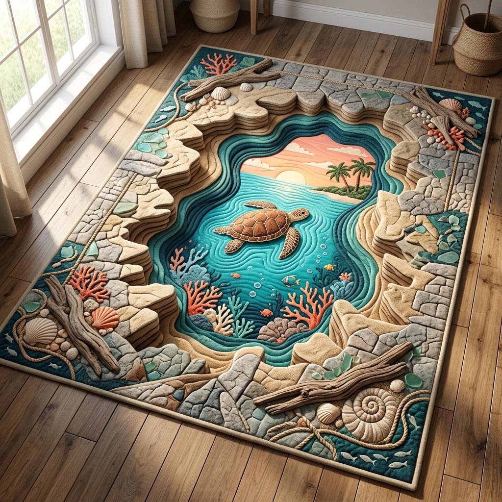 Tropical Wave Turtle Area Rug - Non-Slip Washable 3D Print Rug for Living Room & BedroomTVC2108362