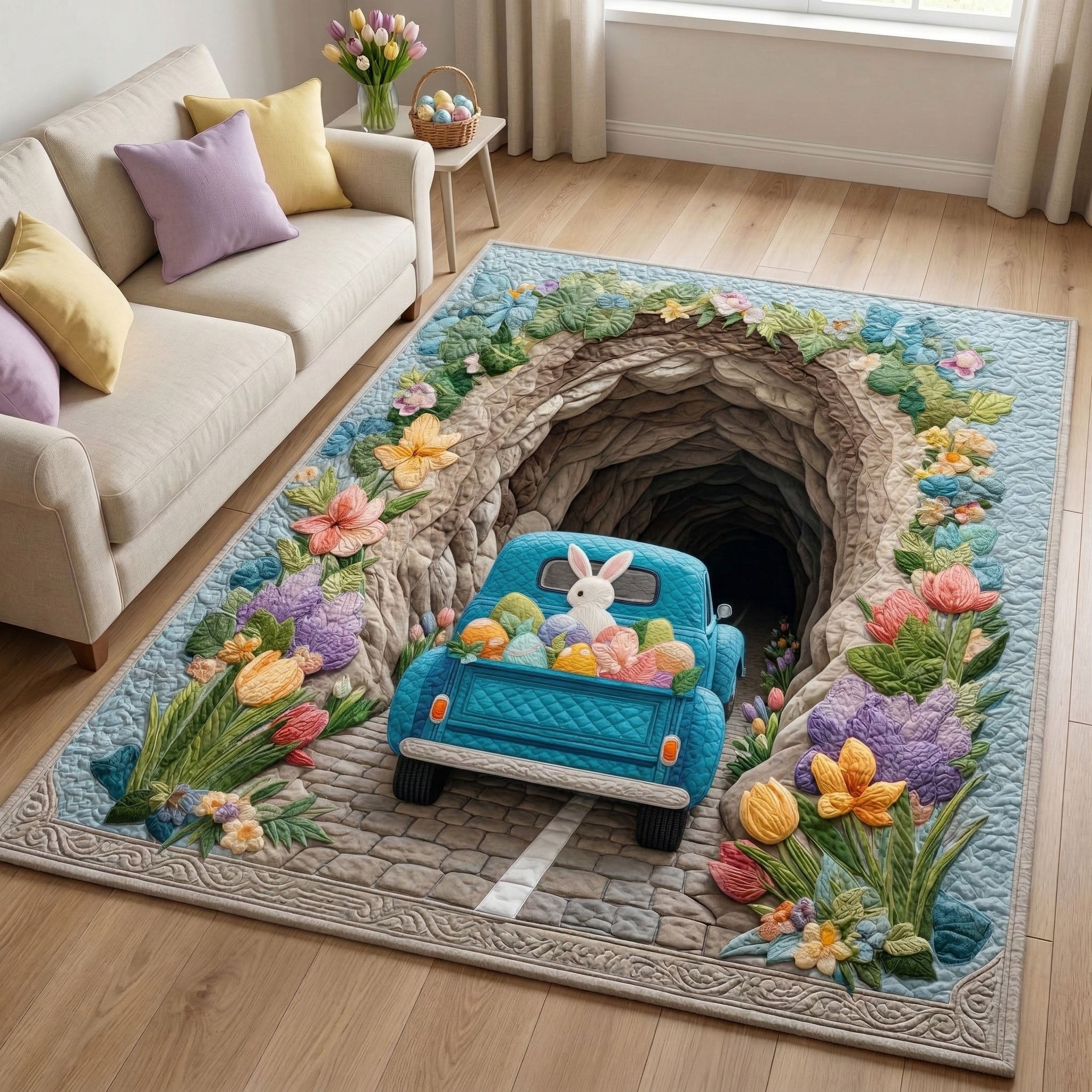 Tunnel Bunny Area Rug - Non-Slip Washable 3D Print Rug for Living Room & BedroomTVC2108259