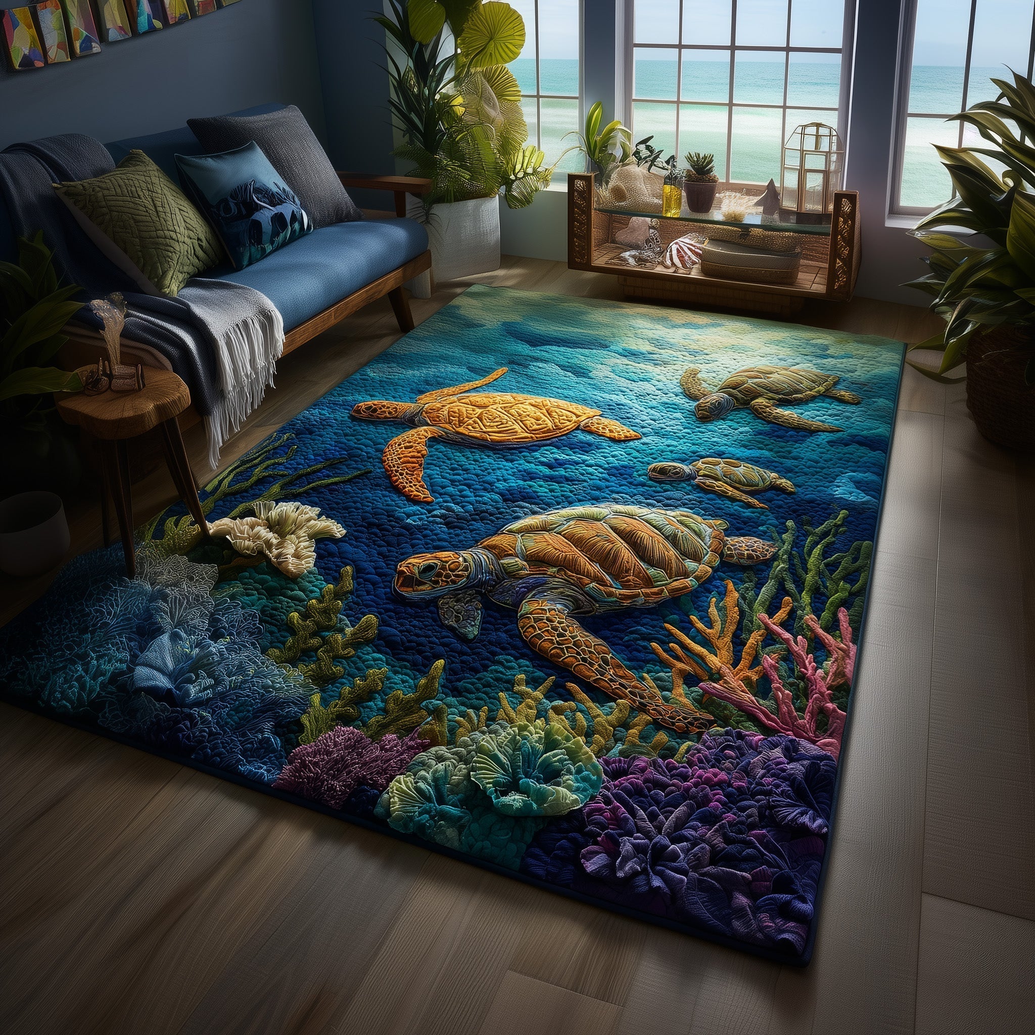 Turtle Area Rug - Non-Slip Washable 3D Print Rug for Living Room & BedroomTVC2108389