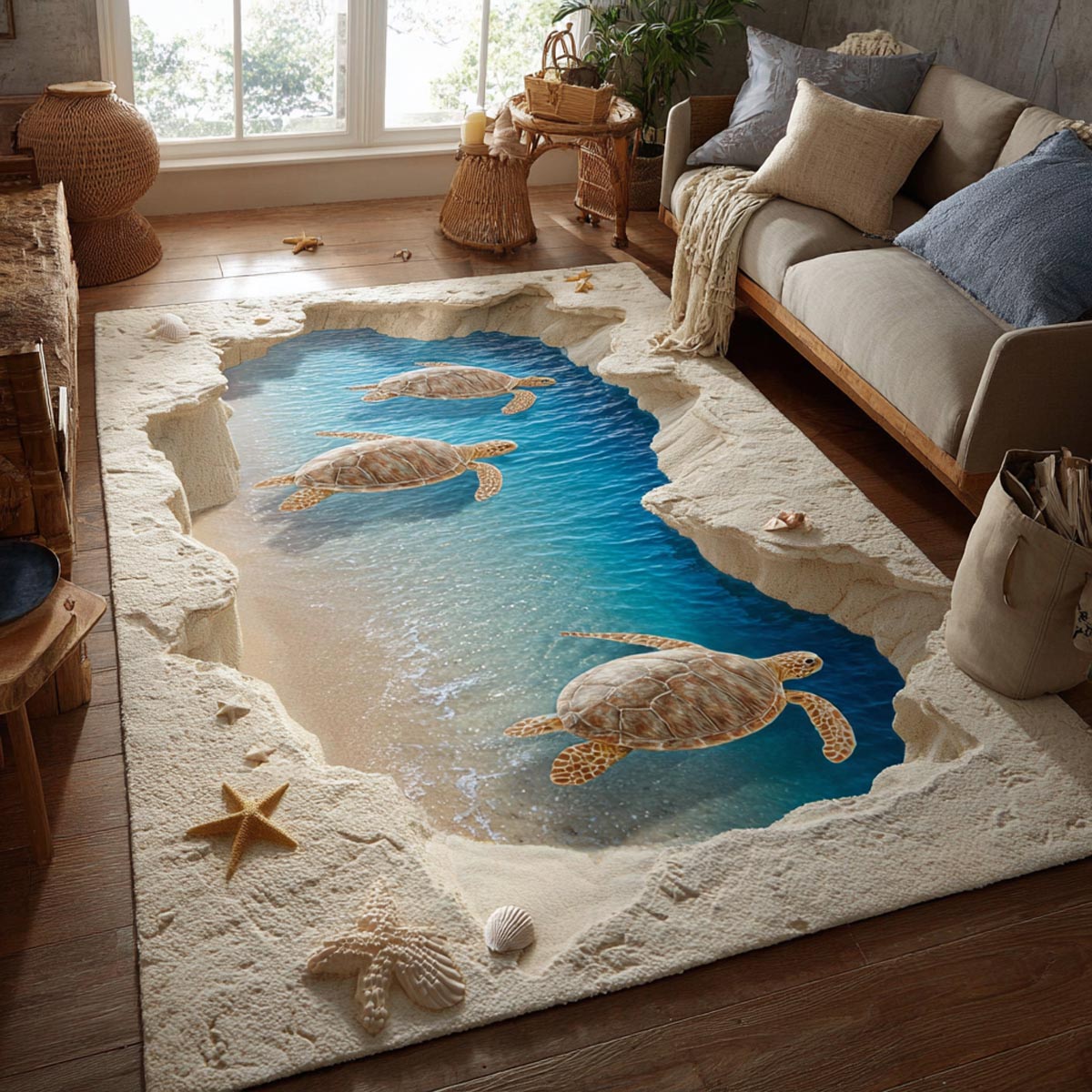 Turtle Dreams Area Rug - Non-Slip Washable 3D Print Rug for Living Room & BedroomTVC2108259
