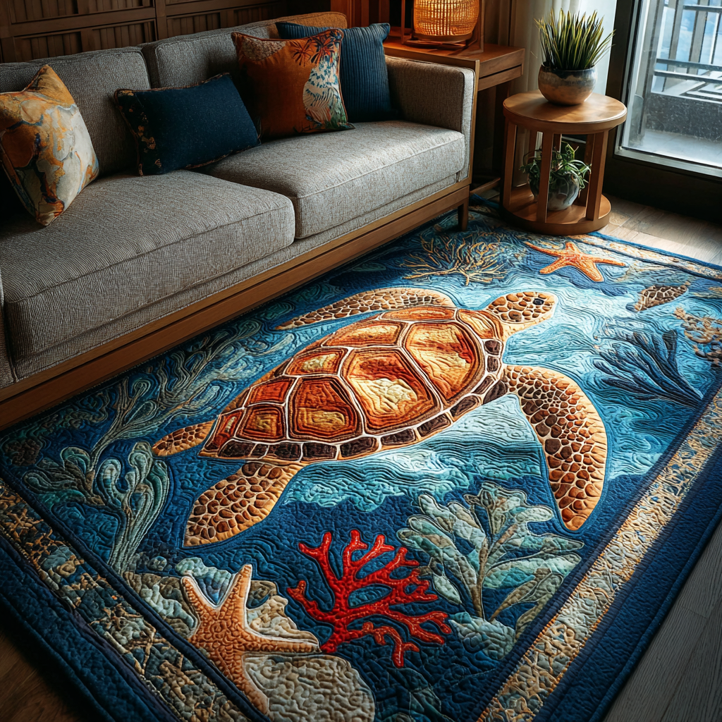 Turtle Haven Area Rug - Non-Slip Washable 3D Print Rug for Living Room & BedroomTVC2108210