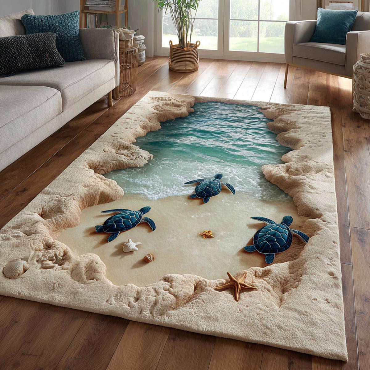 Turtle Haven Area Rug - Non-Slip Washable 3D Print Rug for Living Room & BedroomTVC2108259