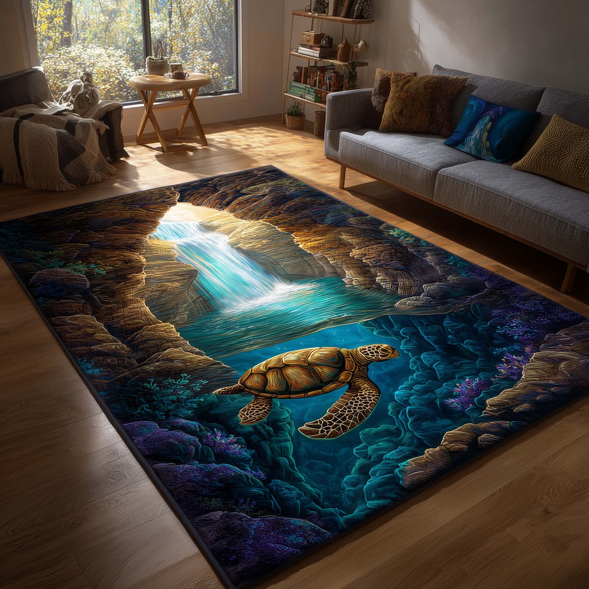 Turtle Oasis Area Rug - Non-Slip Washable 3D Print Rug for Living Room & BedroomTVC2108227