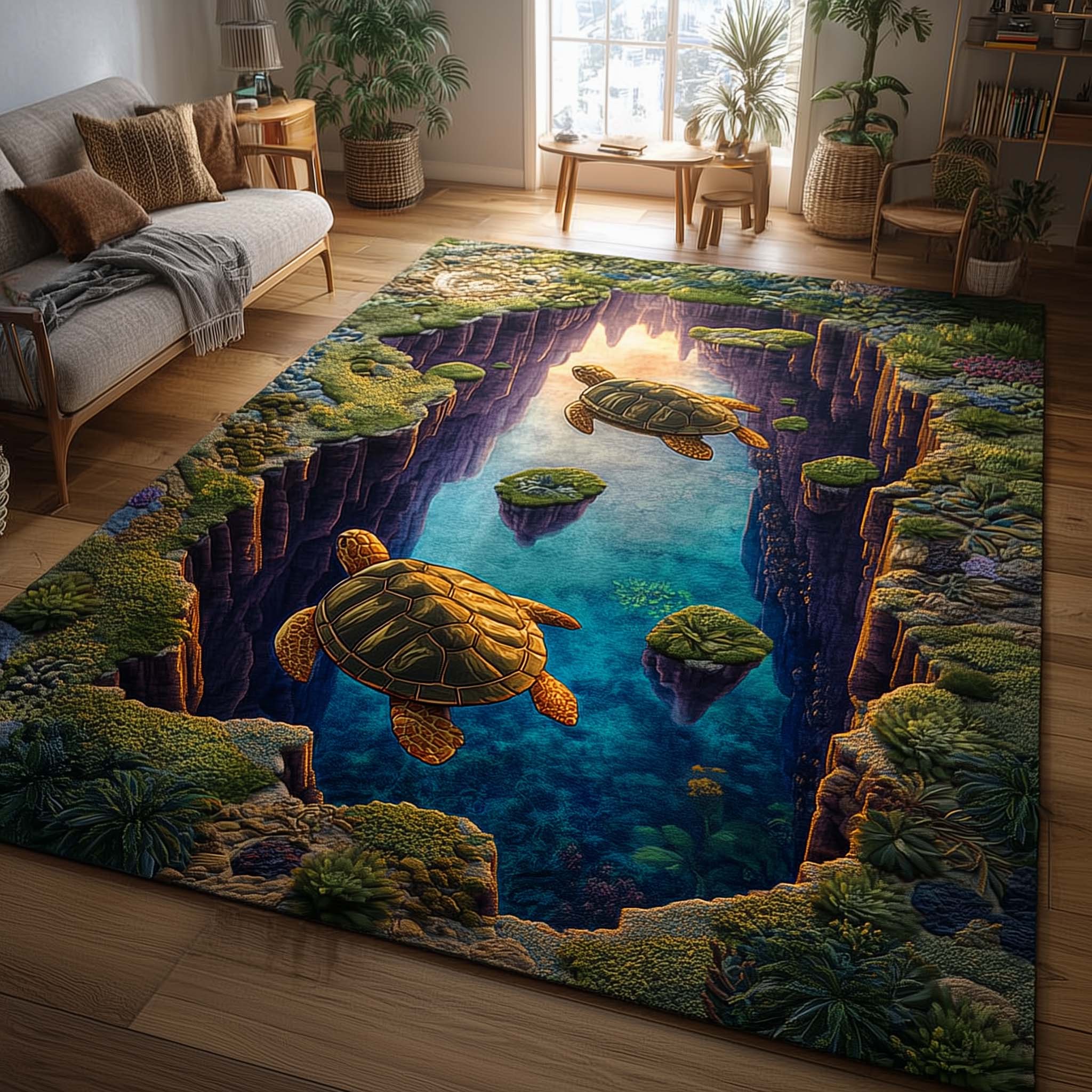 Turtle Oasis Area Rug - Non-Slip Washable 3D Print Rug for Living Room & BedroomTVC2108389