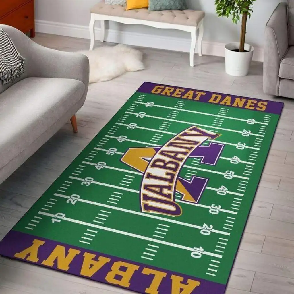 UAlbany Great Danes Football Field Rug for Home Decor Blue and White
