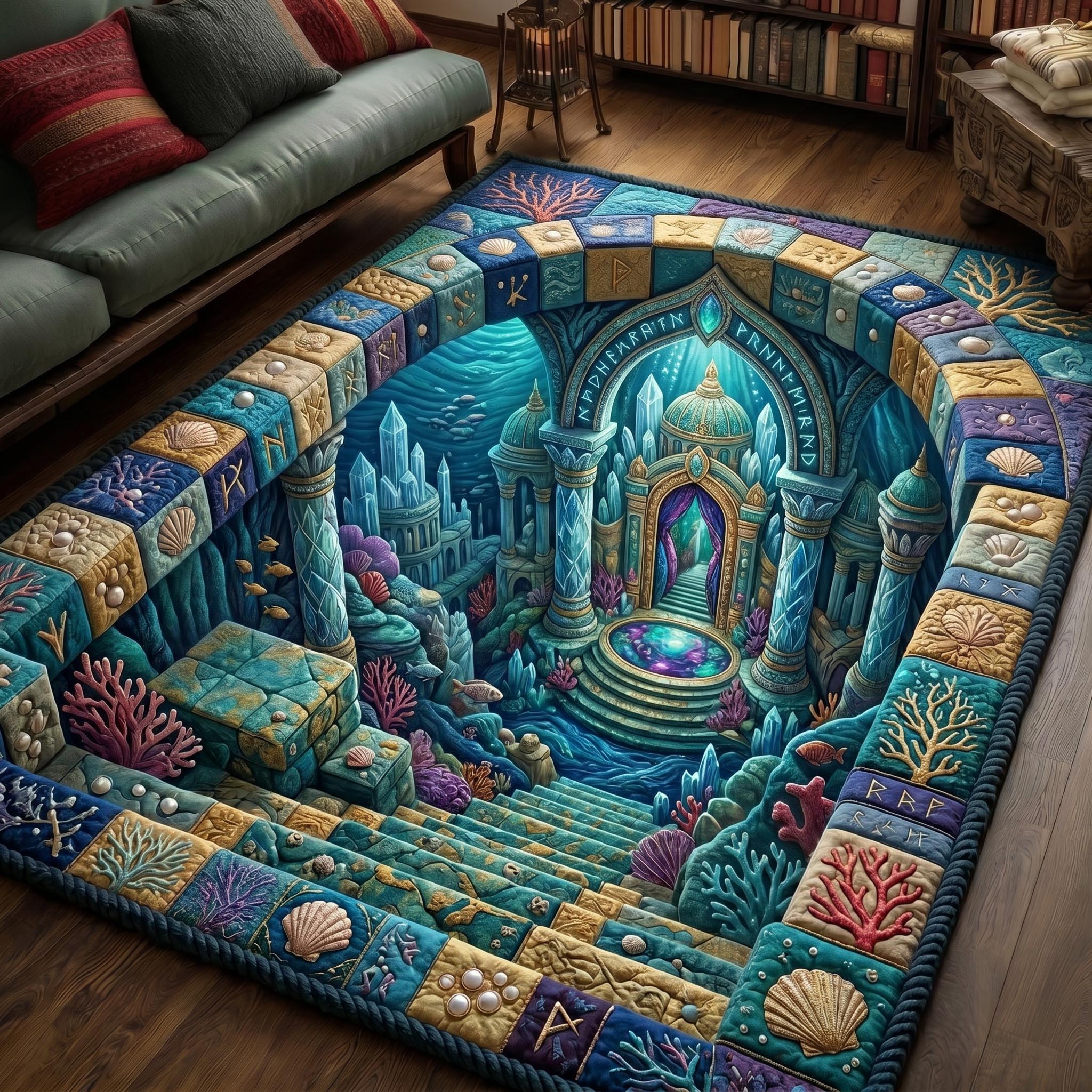 Underwater Atlantis Area Rug - Non-Slip Washable 3D Print Rug for Living Room & BedroomTVC2108227