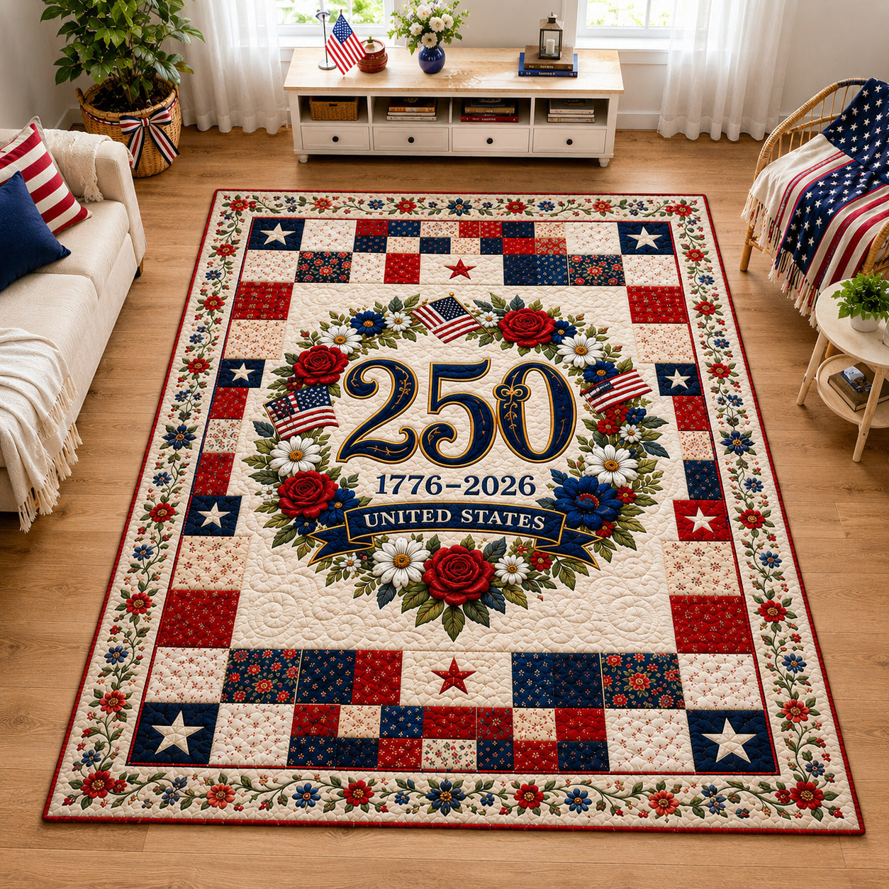 United States 250 Area Rug - Non-Slip Washable 3D Print Rug for Living Room & BedroomTVC2108388