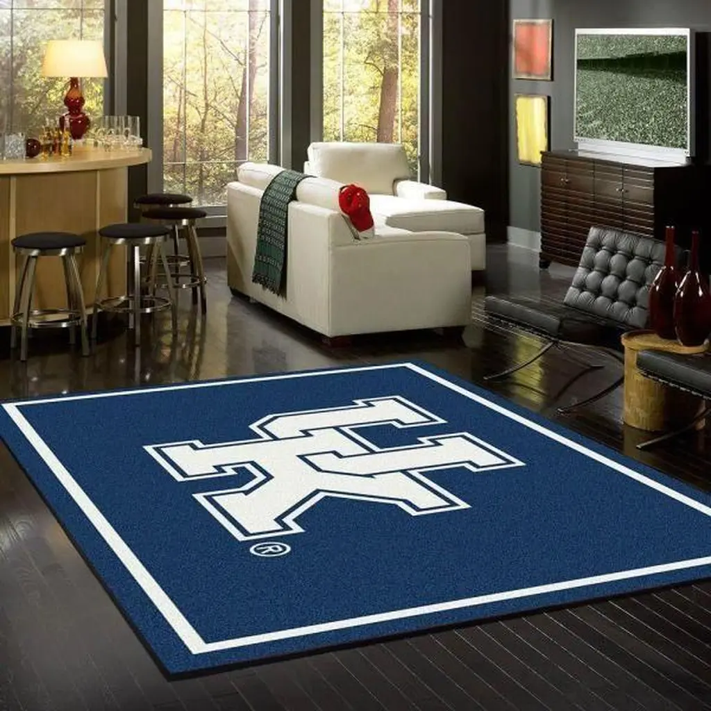 University Logo Area Rug Perfect for Living Room Decor Blue and White