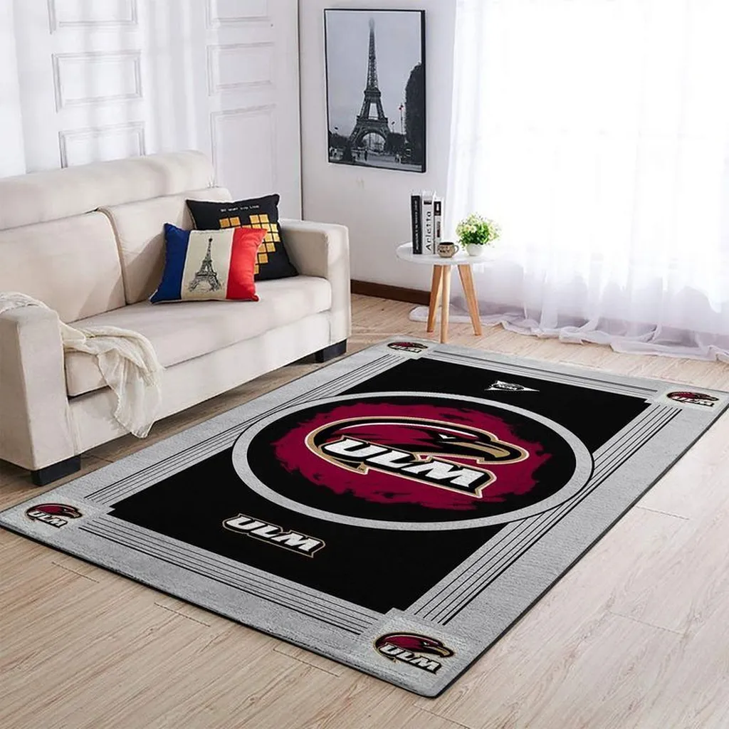 University of Louisiana Monroe Area Rug for Living Room Black and Red