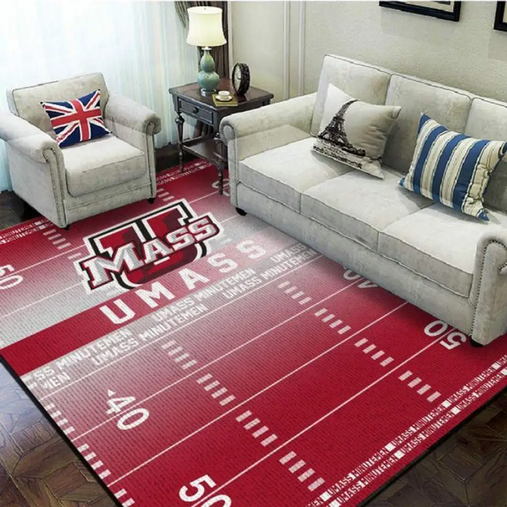 University of Massachusetts UMass Football Field Rug Red and White