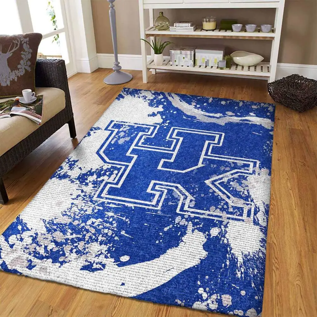 University Style Rug Perfect for Living Room Decor Blue and White
