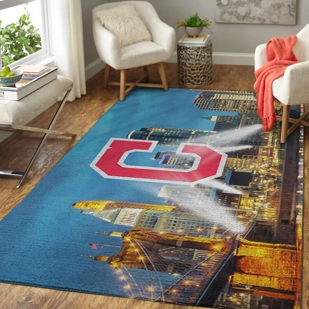 Urban Cityscape Rug for Modern Living Room Decor Blue and Red