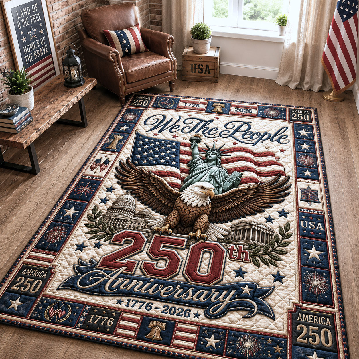USA 250 Years Anniversary Area Rug - Non-Slip Washable 3D Print Rug for Living Room & BedroomTVC2108388