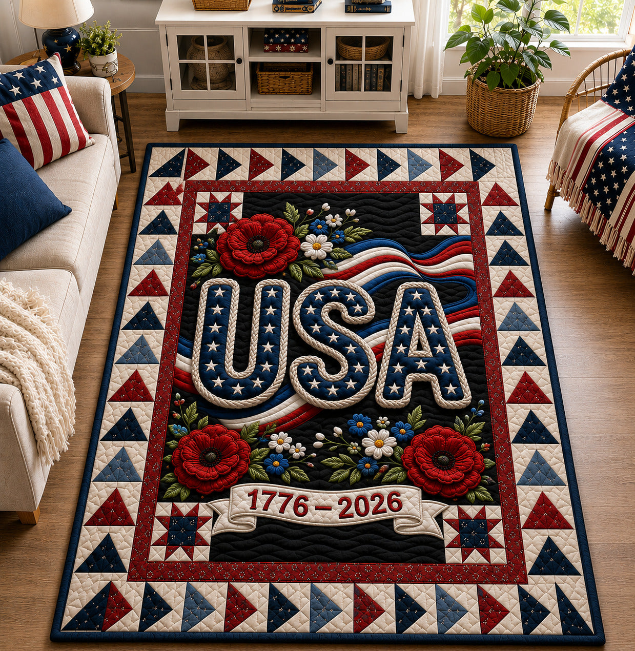 USA 250th Anniversary Area Rug - Non-Slip Washable 3D Print Rug for Living Room & Bedroom (DesignTVC2108388