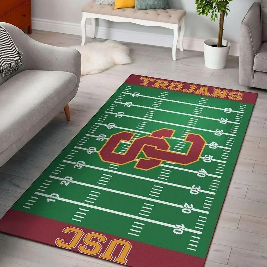 USC Trojans Rug - Football Field Area for Home Decor Green and Yellow
