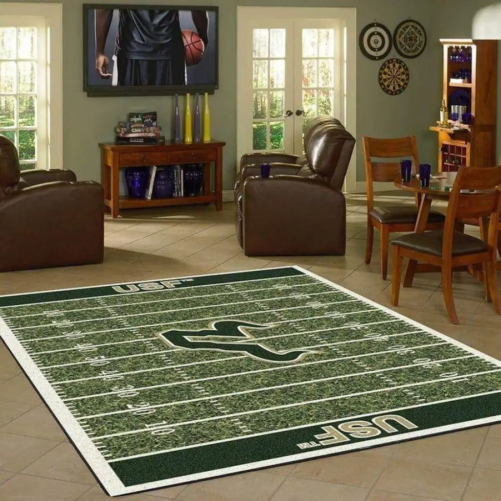 USF Bulls Football Field Area Rug for Home Decor Green and White