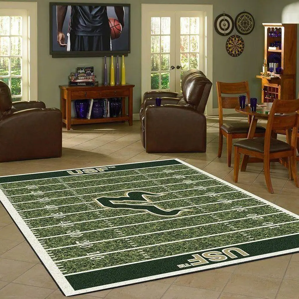 USF Football Field Area Rug for Living Room Decor Green and White