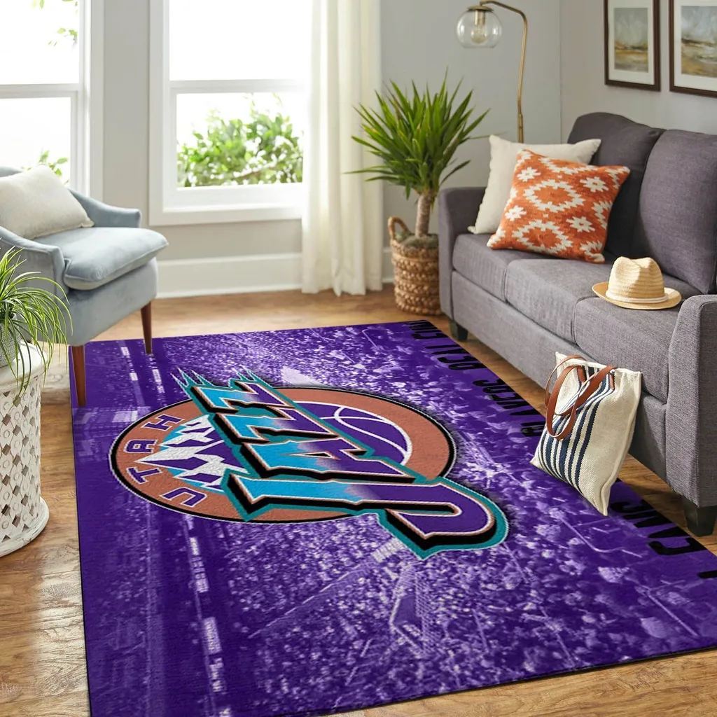 Utah Jazz Rug - Basketball Area for Living Room Decor Blue and Purple