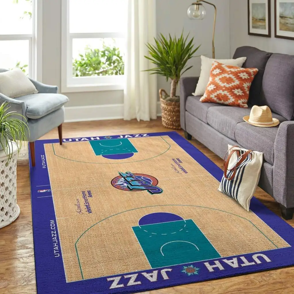 Utah Jazz Rug - Basketball Court Area Floor Mat Carpet Blue and White