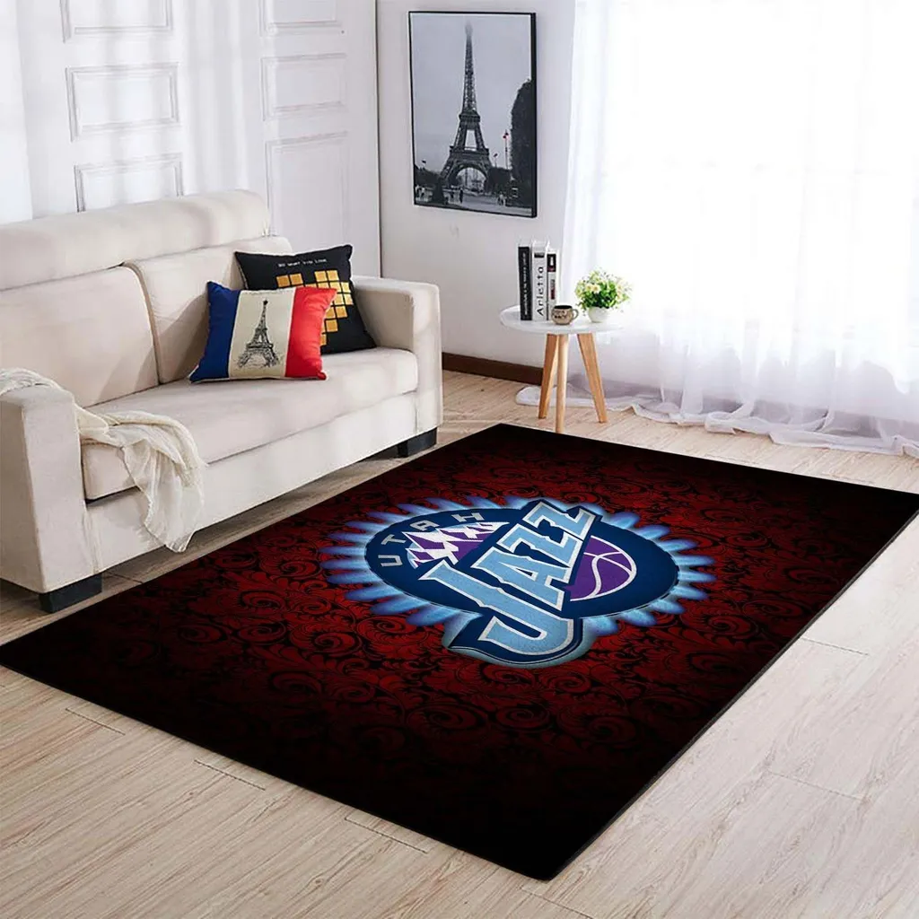 Utah Jazz Rug - Basketball for Living Room Floor Blue and Yellow