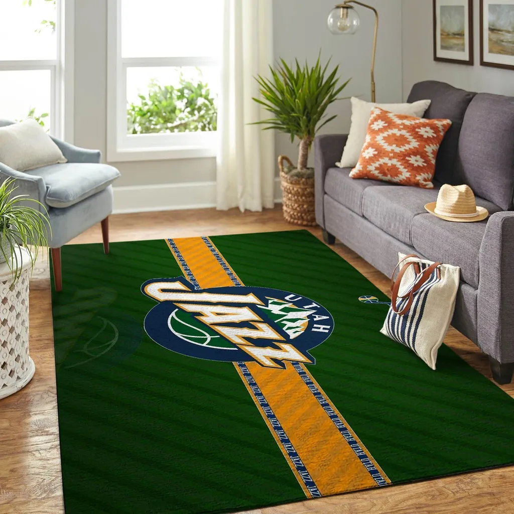 Utah Jazz Rug - Basketball for Living Room Floor Decor Blue and Green