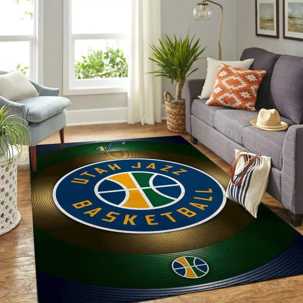 Utah Jazz Rug - Basketball for Modern Living Room Black and Gold