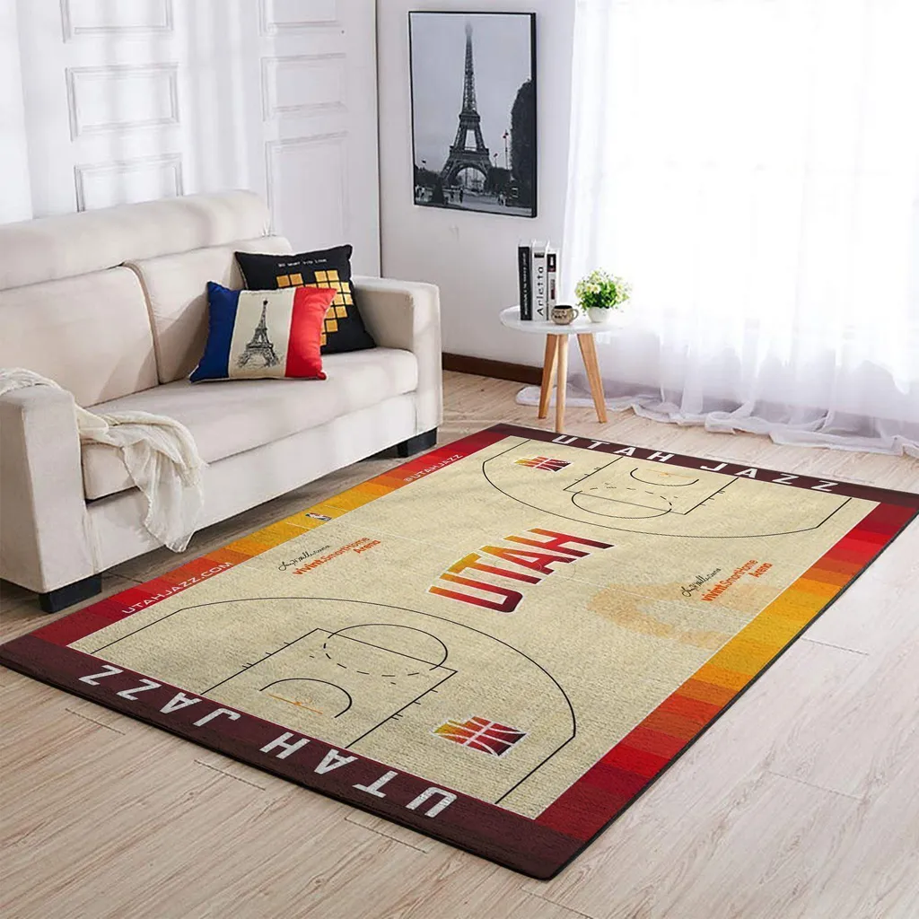 Utah Jazz Rug - Basketball Modern Home Decor Carpet Yellow and Gray