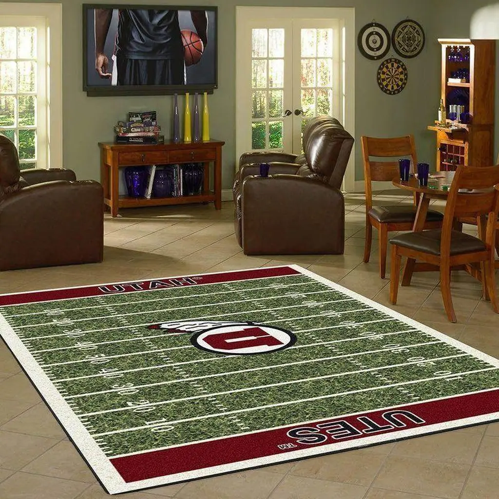 Utah Utes Rug - Football Field Area Home Decor Green and Red