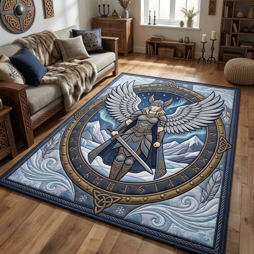 Valkyrie Shield Circle Area Rug - Non-Slip Washable 3D Print Rug for Living Room & BedroomTVC2108361