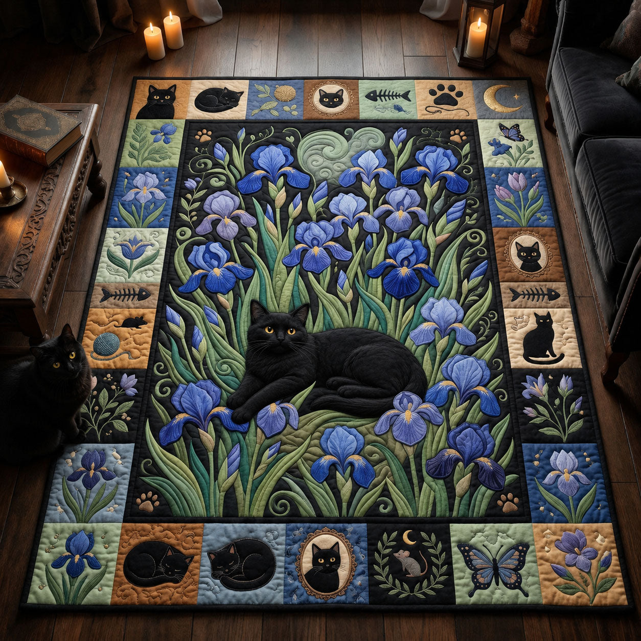 Van Gogh Irises Cat Area Rug - Non-Slip Washable 3D Print Rug for Living Room & Bedroom (DesignTVC2108388