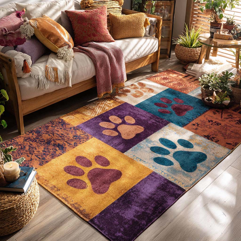 Vibrant Rainbow Paw Area Rug - Non-Slip Washable 3D Print Rug for Living Room & BedroomTVC2108242