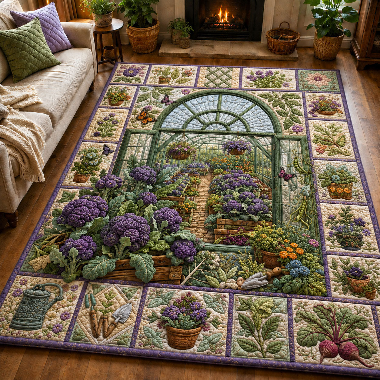 Victorian Greenhouse Lavender Area Rug - Non-Slip Washable 3D Print Rug for Living Room & BedroomTVC2108388