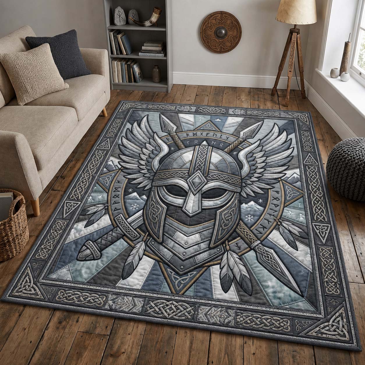 Viking Helmet Shield Area Rug - Non-Slip Washable 3D Print Rug for Living Room & BedroomTVC2108361
