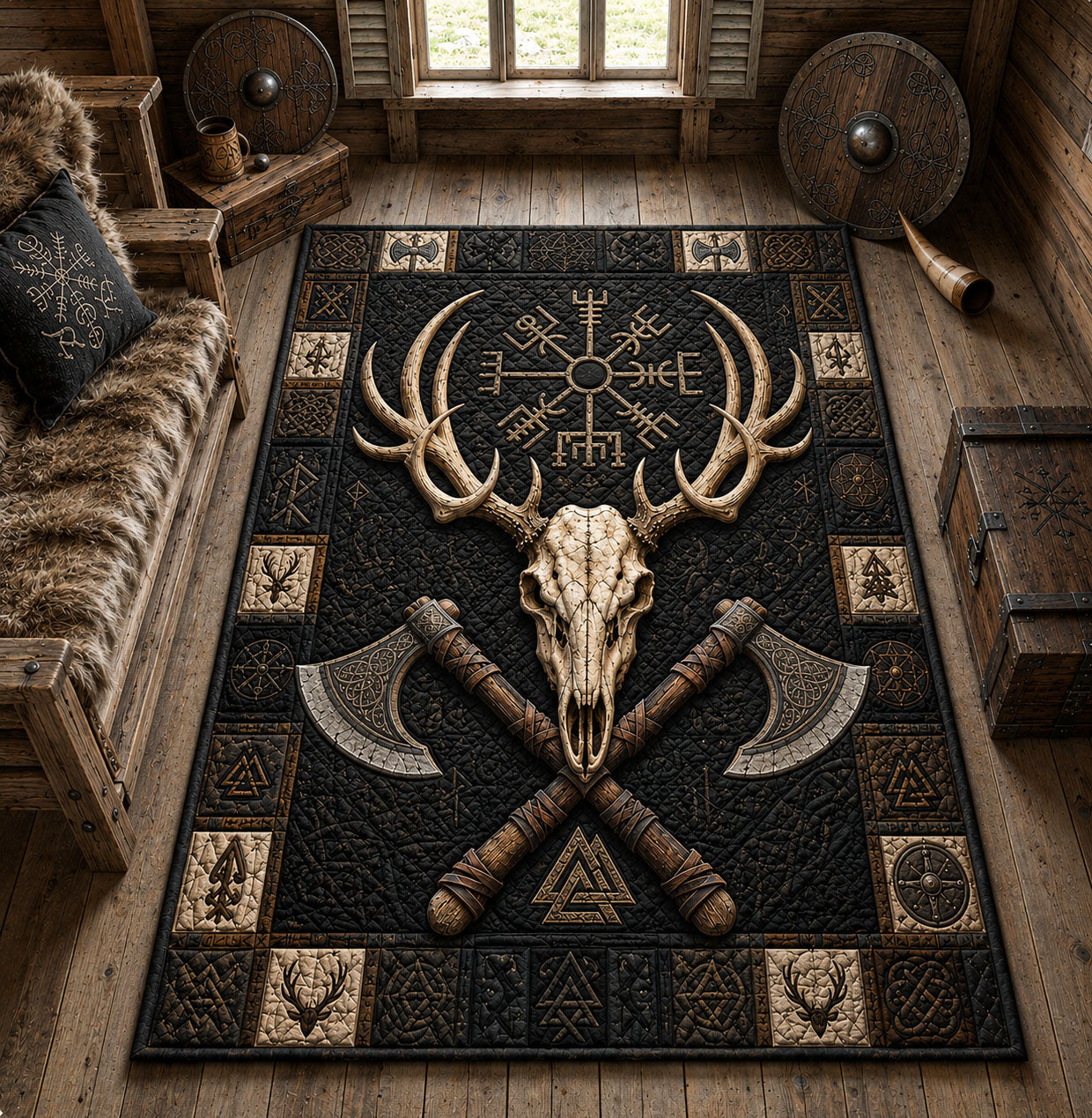 Viking Hunter Skull Area Rug - Non-Slip Washable 3D Print Rug for Living Room & BedroomTVC2108361