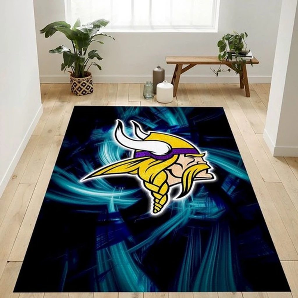 Viking Logo Rug Perfect for Living Room Bedroom Decor Blue and Yellow