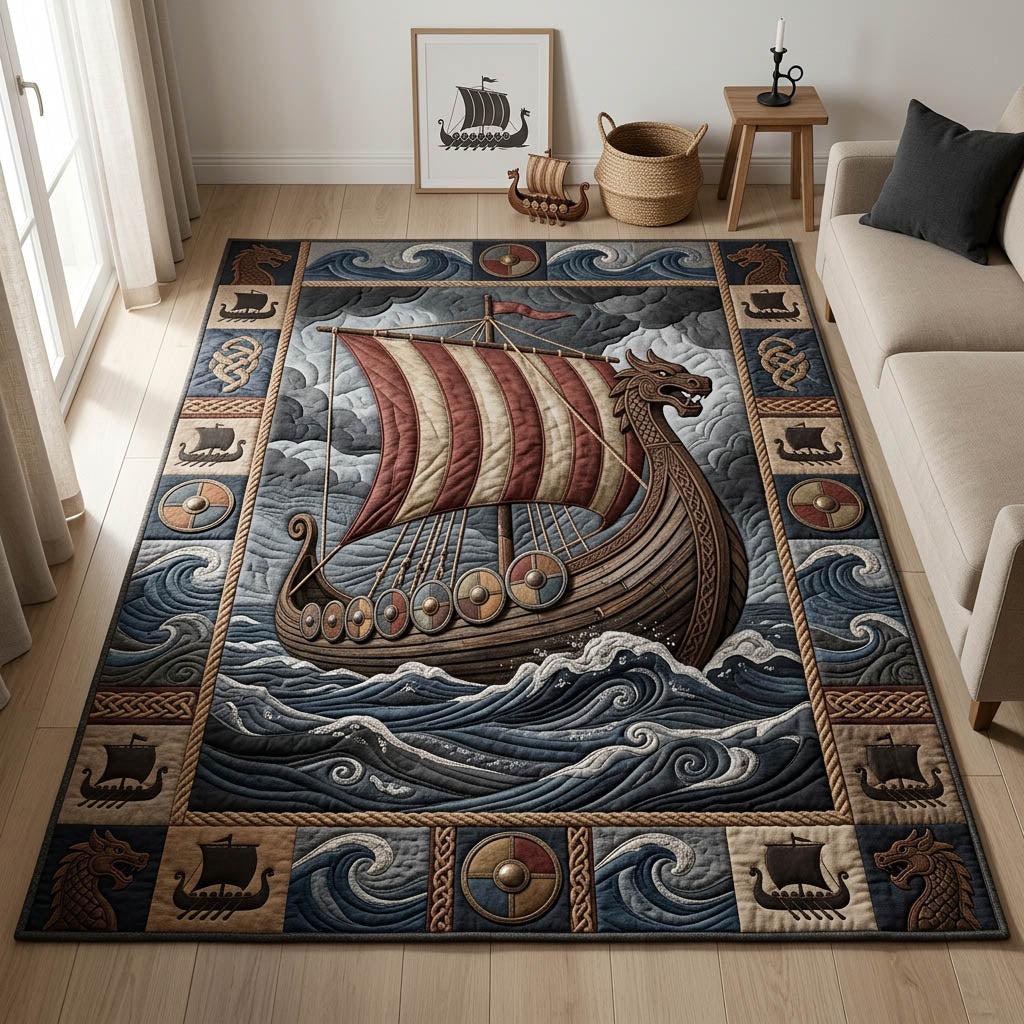 Viking Longship Storm Area Rug - Non-Slip Washable 3D Print Rug for Living Room & BedroomTVC2108361