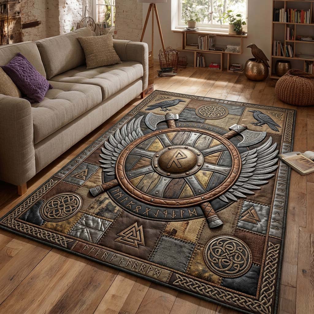 Viking Shield Legacy Area Rug - Non-Slip Washable 3D Print Rug for Living Room & BedroomTVC2108361