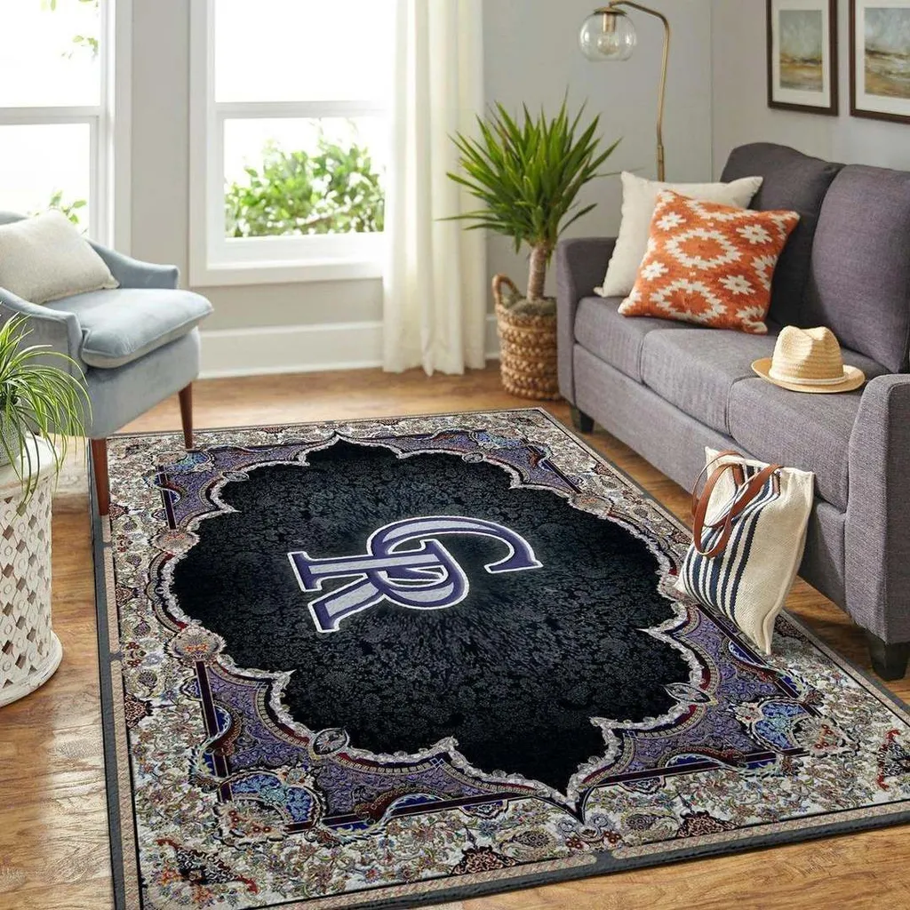 Vintage Area Rug Elegant Pattern Design for Home Black and Blue