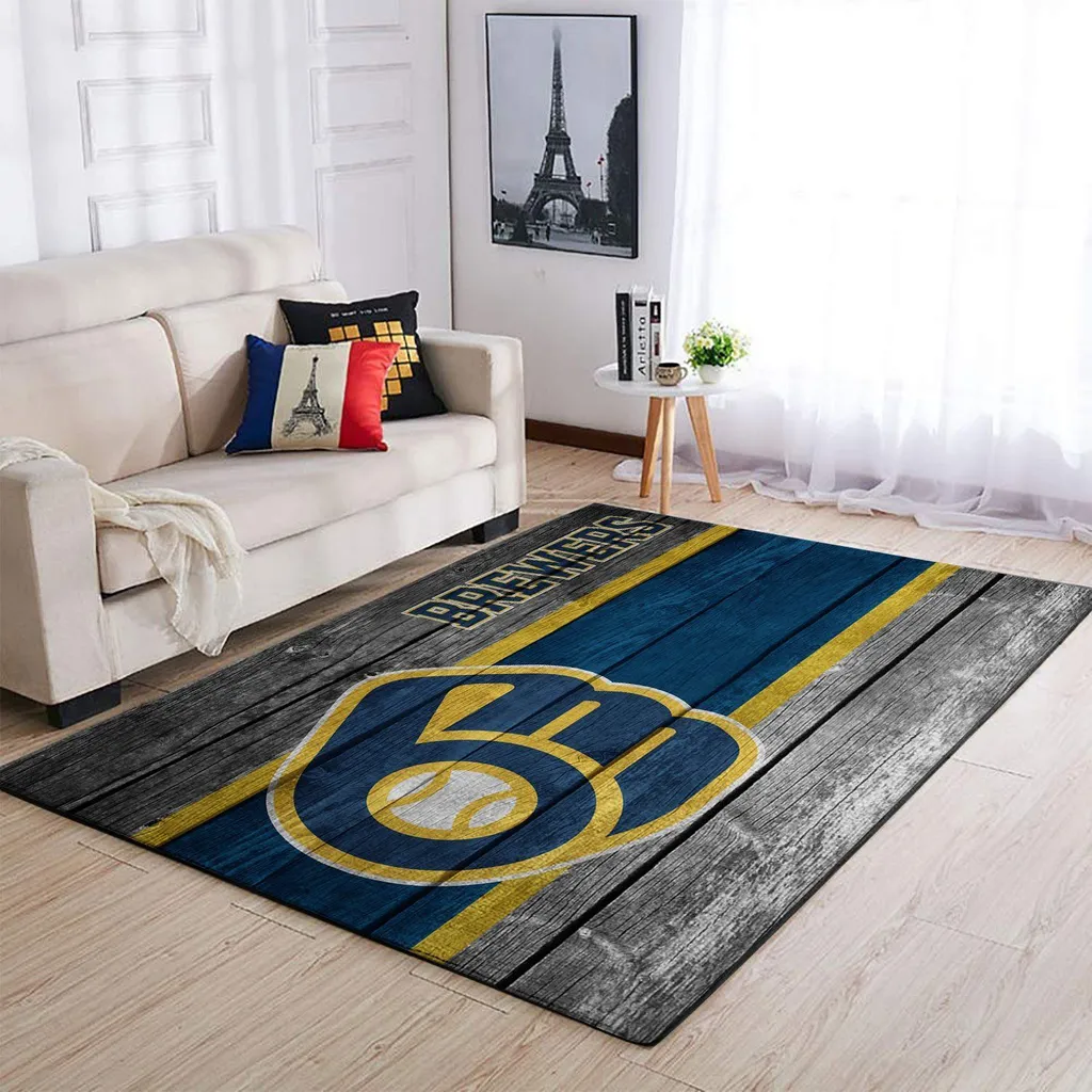 Vintage Baseball Area Rug for Living Room Decor Blue and Yellow