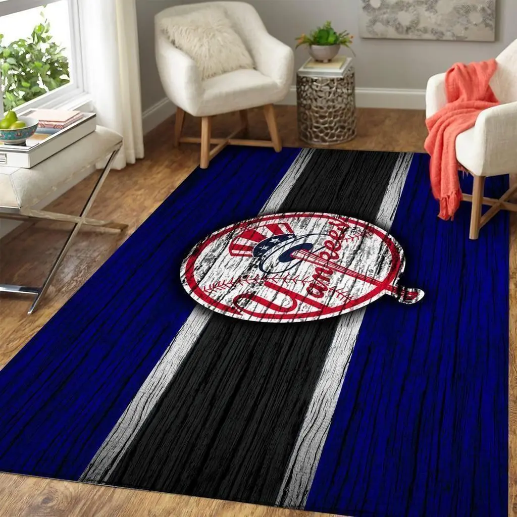 Vintage Baseball Team Logo Area Rug for Home Decor Black and Blue
