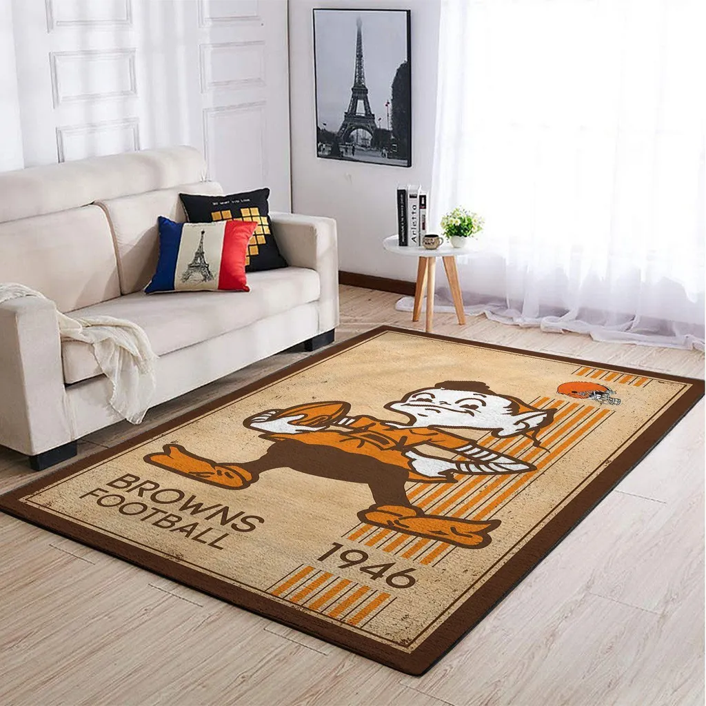 Vintage Browns Football Rug Retro 1946 Design Orange and Brown