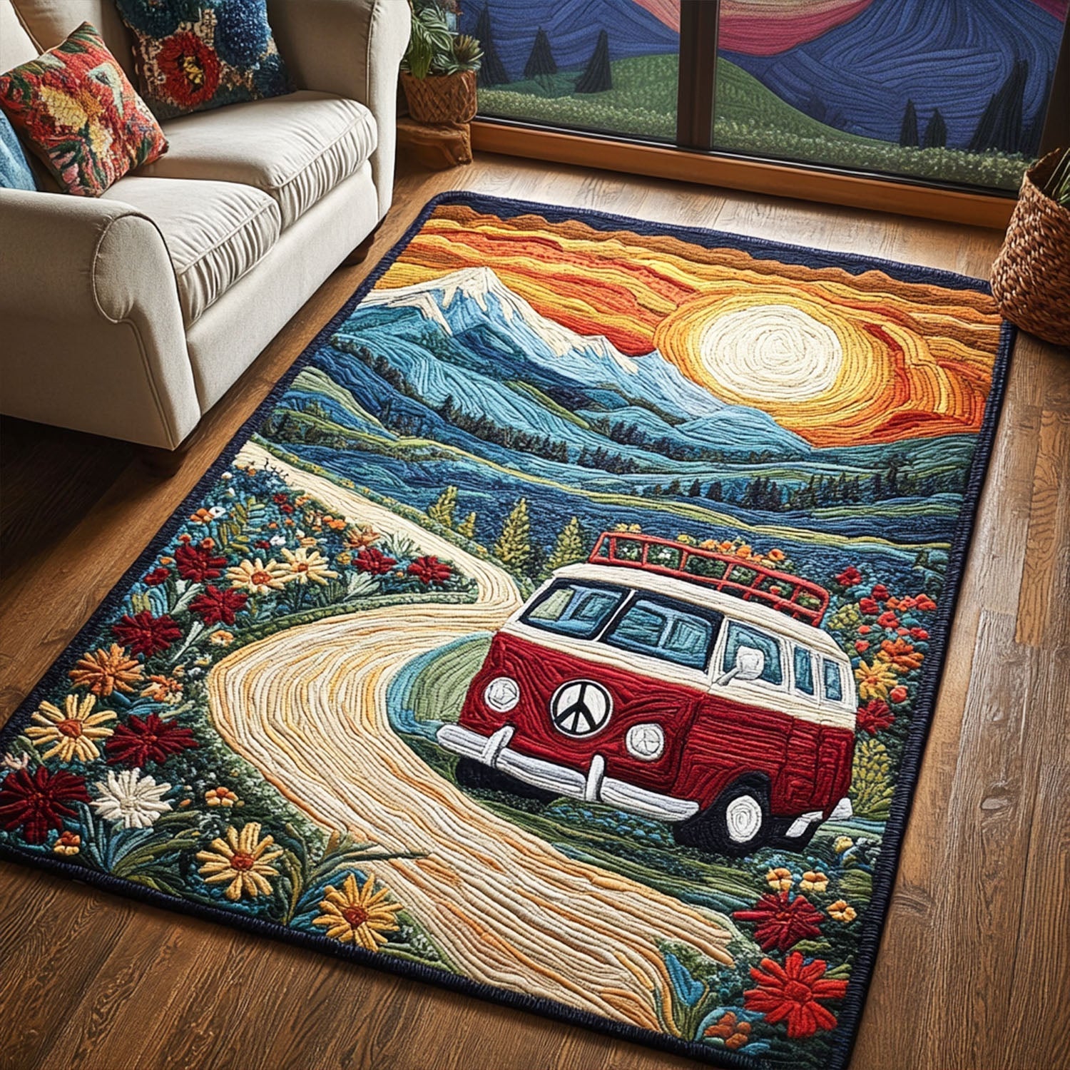 Vintage Glow Area Rug - Non-Slip Washable 3D Print Rug for Living Room & BedroomTVC2108257
