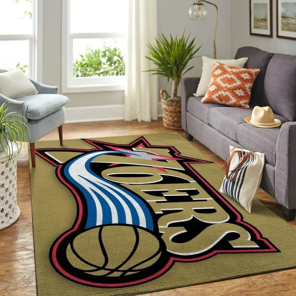 Vintage Hornets Basketball Rug for Living Room Decor Beige and Blue